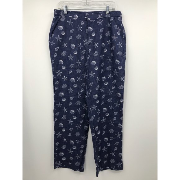 Coldwater Creek Pants - Coldwater Creek Linen Beach Print Pant Blue Size 12